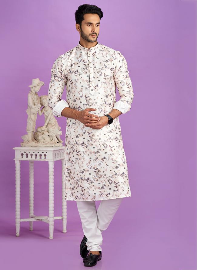 Semi Cotton Brown Traditional Wear Digital Printed Kurta Pajama